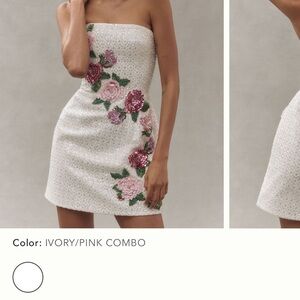 Chic Strapless Ivory and Pink Floral Dress